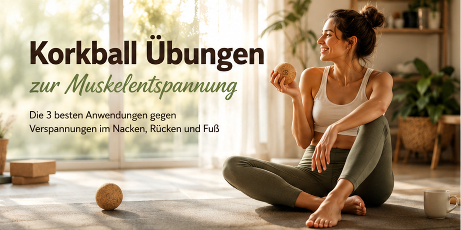 Yoga Übung - Frau macht Korkball Übungen zur Muskelentspannung 