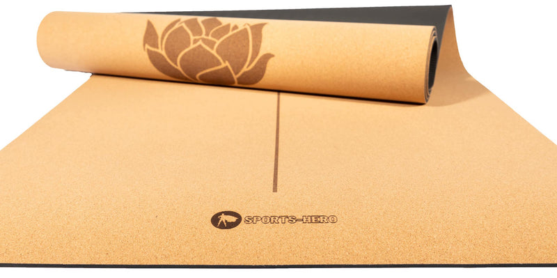 yogamatte aus kork mit sports-hero logo 