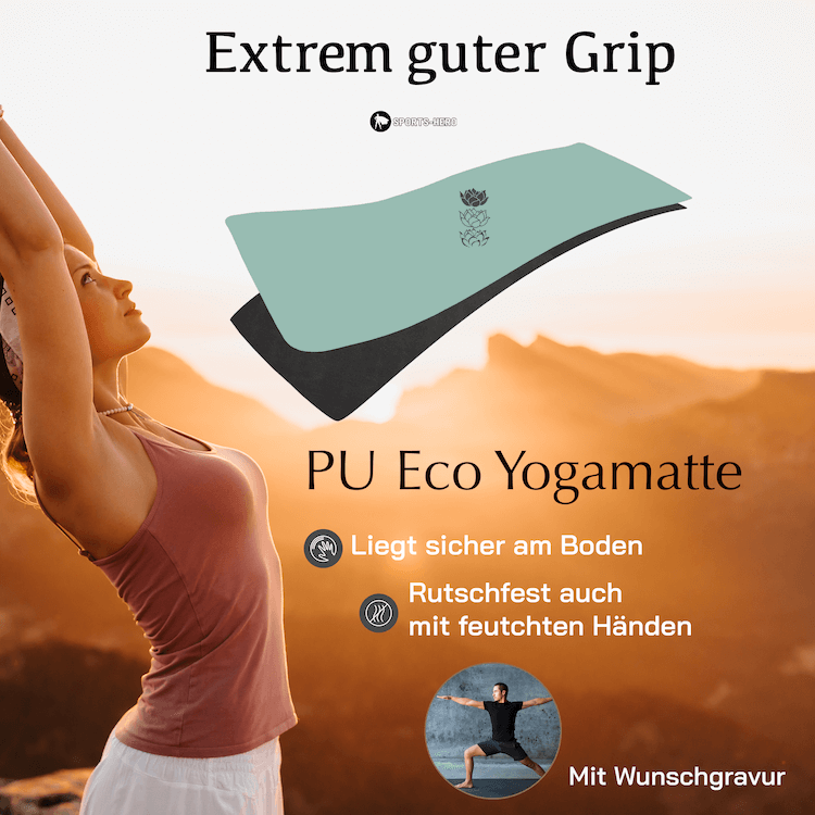Yogamatte Naturkautschuk Grün  mit Wunschgravur Niyama - Grey Warrior - Sports-Hero