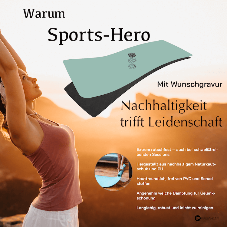 Yogamatte Naturkautschuk Grün  mit Wunschgravur Niyama - Grey Warrior - Sports-Hero