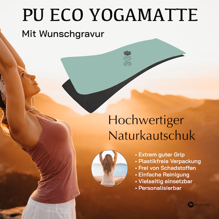 Yogamatte Naturkautschuk Grün  mit Wunschgravur Niyama - Grey Warrior - Sports-Hero