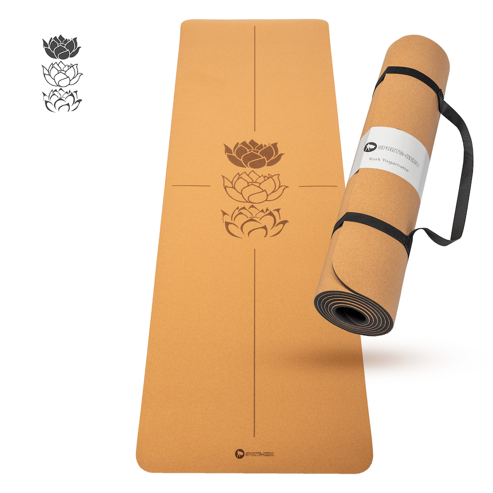 yogamatte aus kork mit sports-hero banderolle
