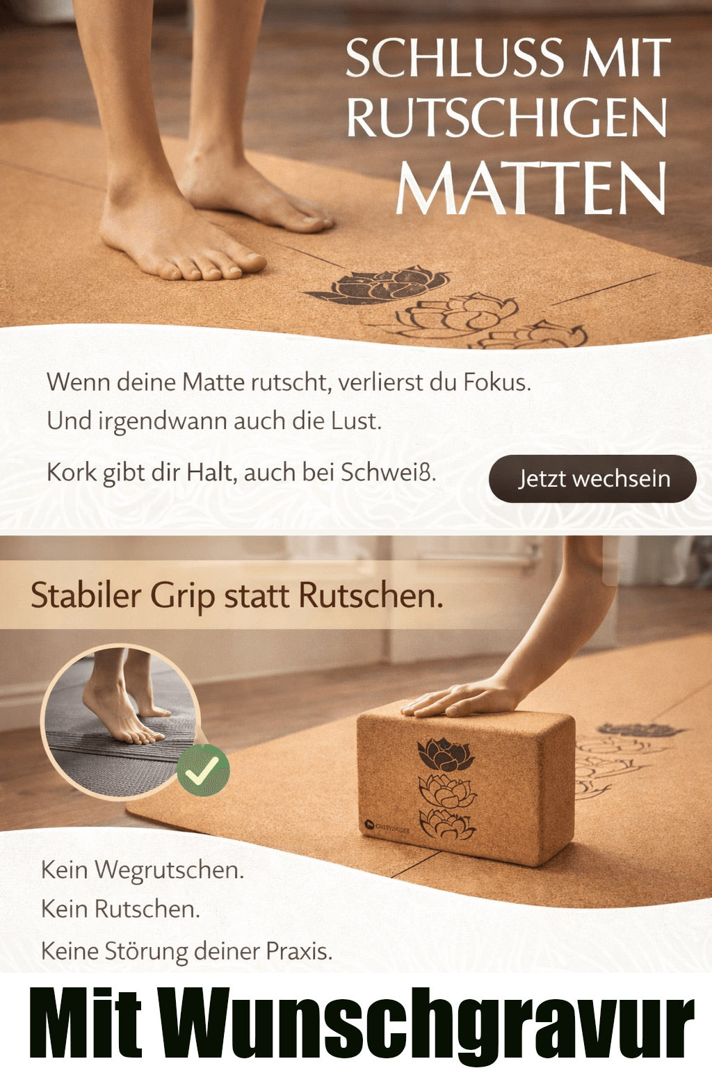 Yogablock Kork Pure Balance nachhaltig - Personalisieren mit deiner Wunschgravur - Sports-Hero