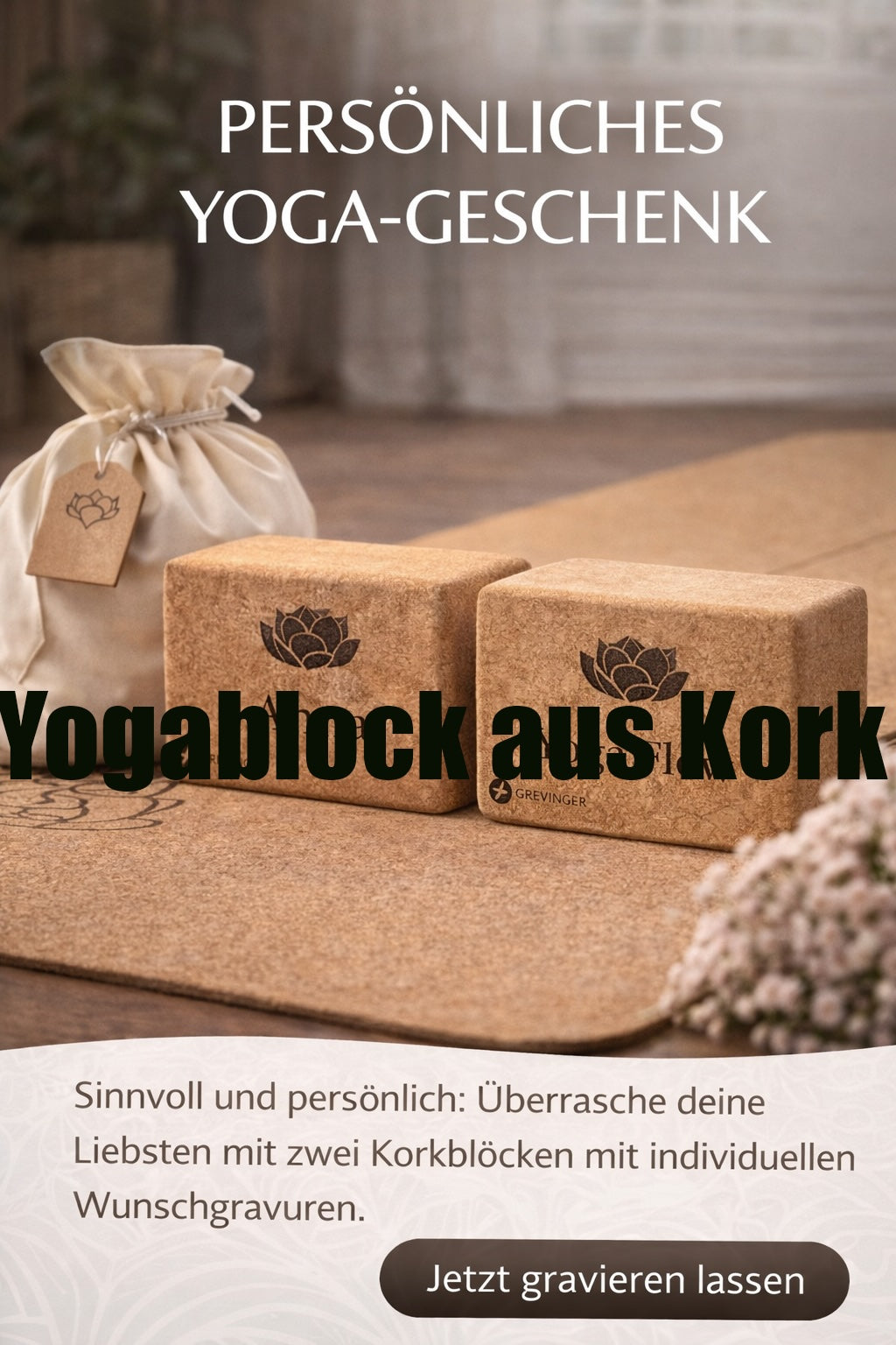 Sports-Hero Yogablock Kork Pure Balance set of 12 cork yoga blocks stacked in a natural setting.