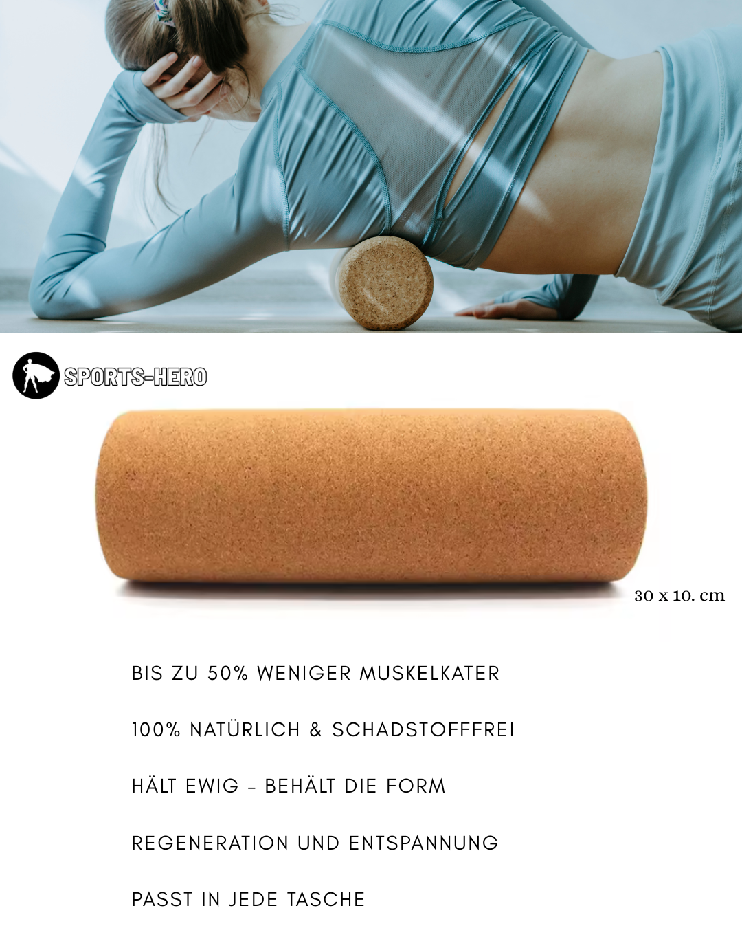 Faszienrolle aus Kork - Massagerolle für Rückentraining - Sports-Hero