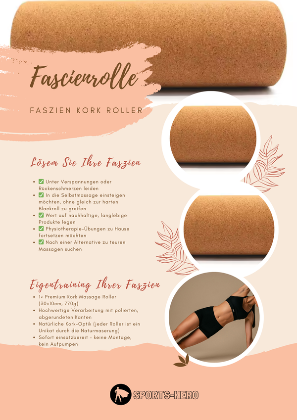 Fasczienrolle aus Kork - Ideale nachhaltige Massage Rolle für Rückentraining
