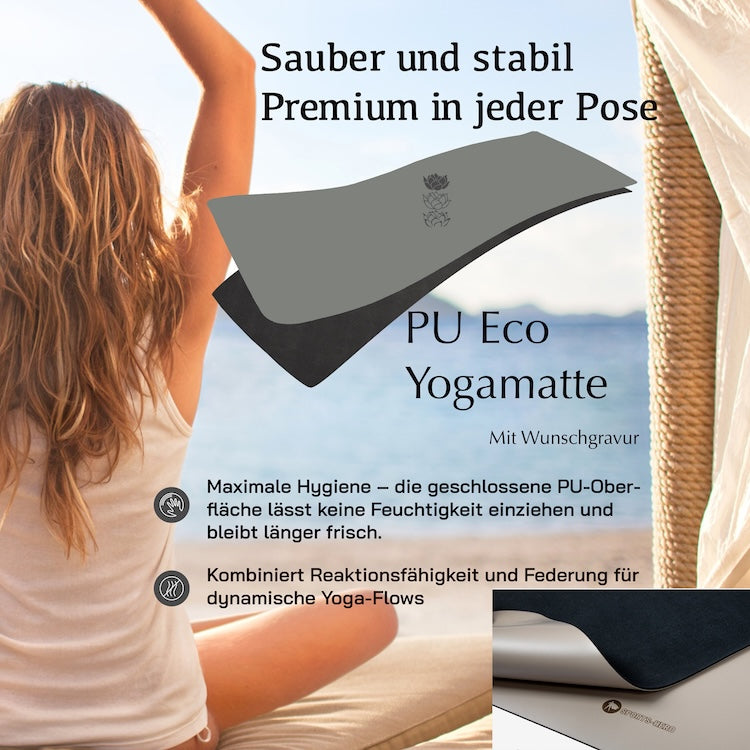 Yogamatte personalisiert Naturkautschuk Eco-PU Niyama - Grau Grey Warrior - Sports-Hero