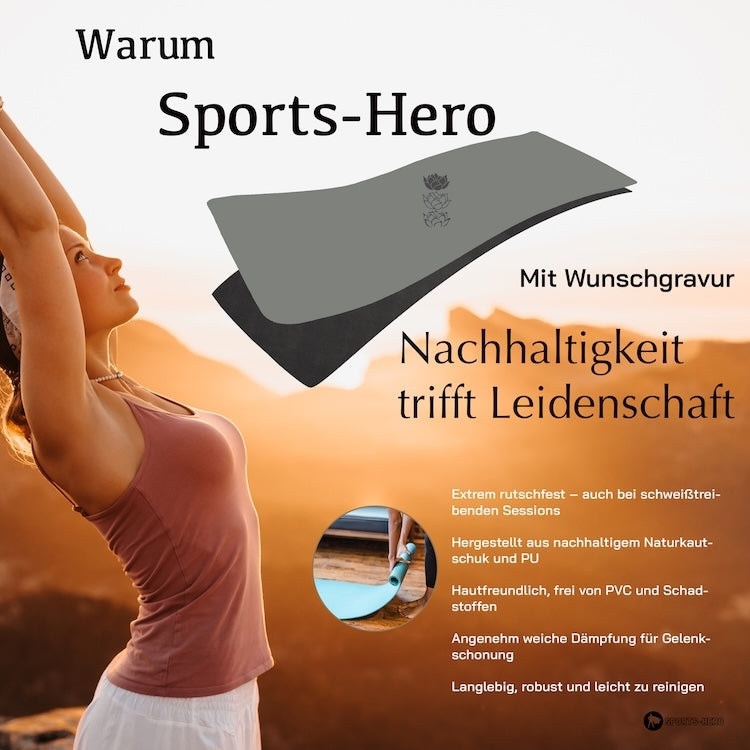 Yogamatte personalisiert Naturkautschuk Eco-PU Niyama - Grau Grey Warrior - Sports-Hero