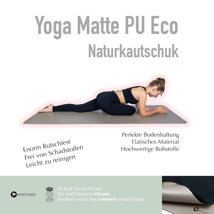 Yogamatte personalisiert Naturkautschuk Eco-PU Niyama - Grau Grey Warrior - Sports-Hero