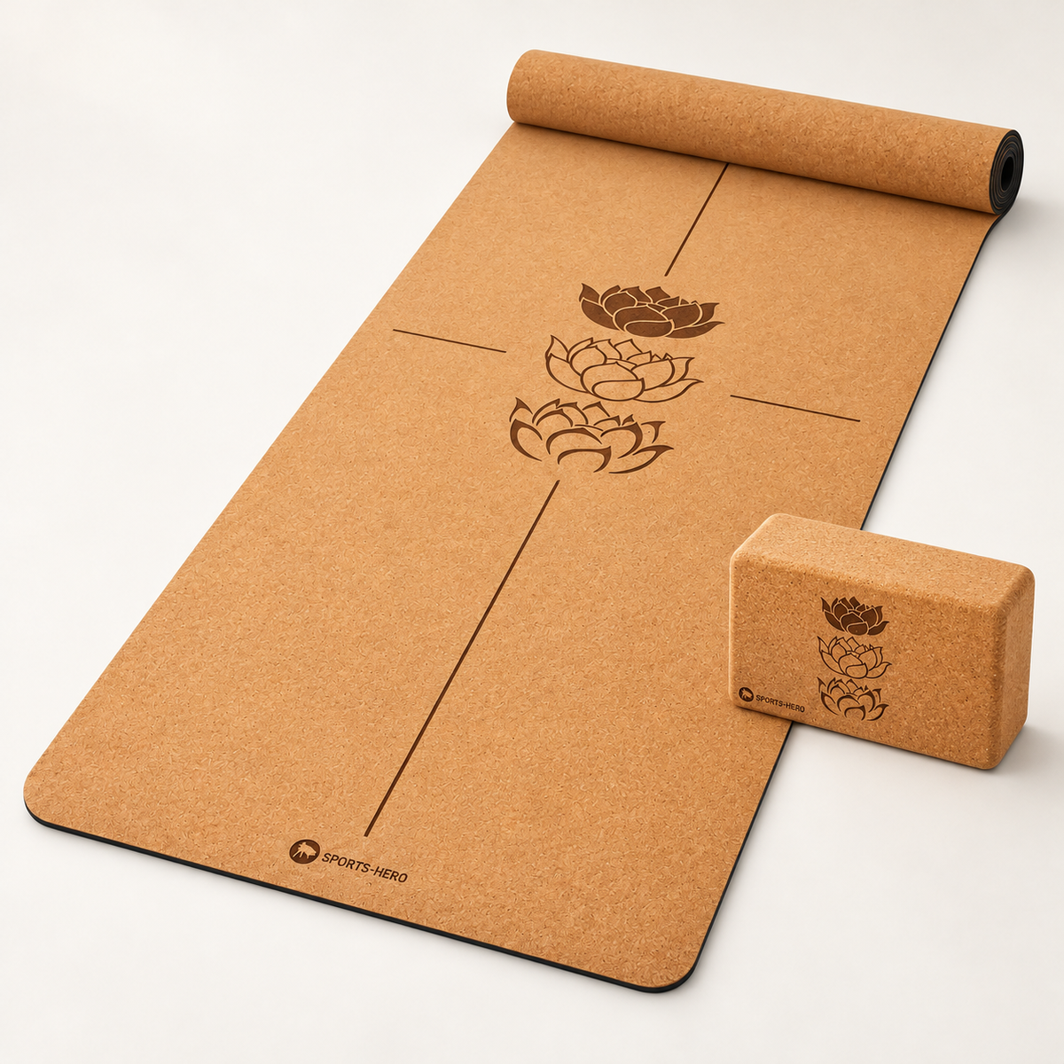 Yogamatte aus Kork 5 mm + Block als Geschenk Set