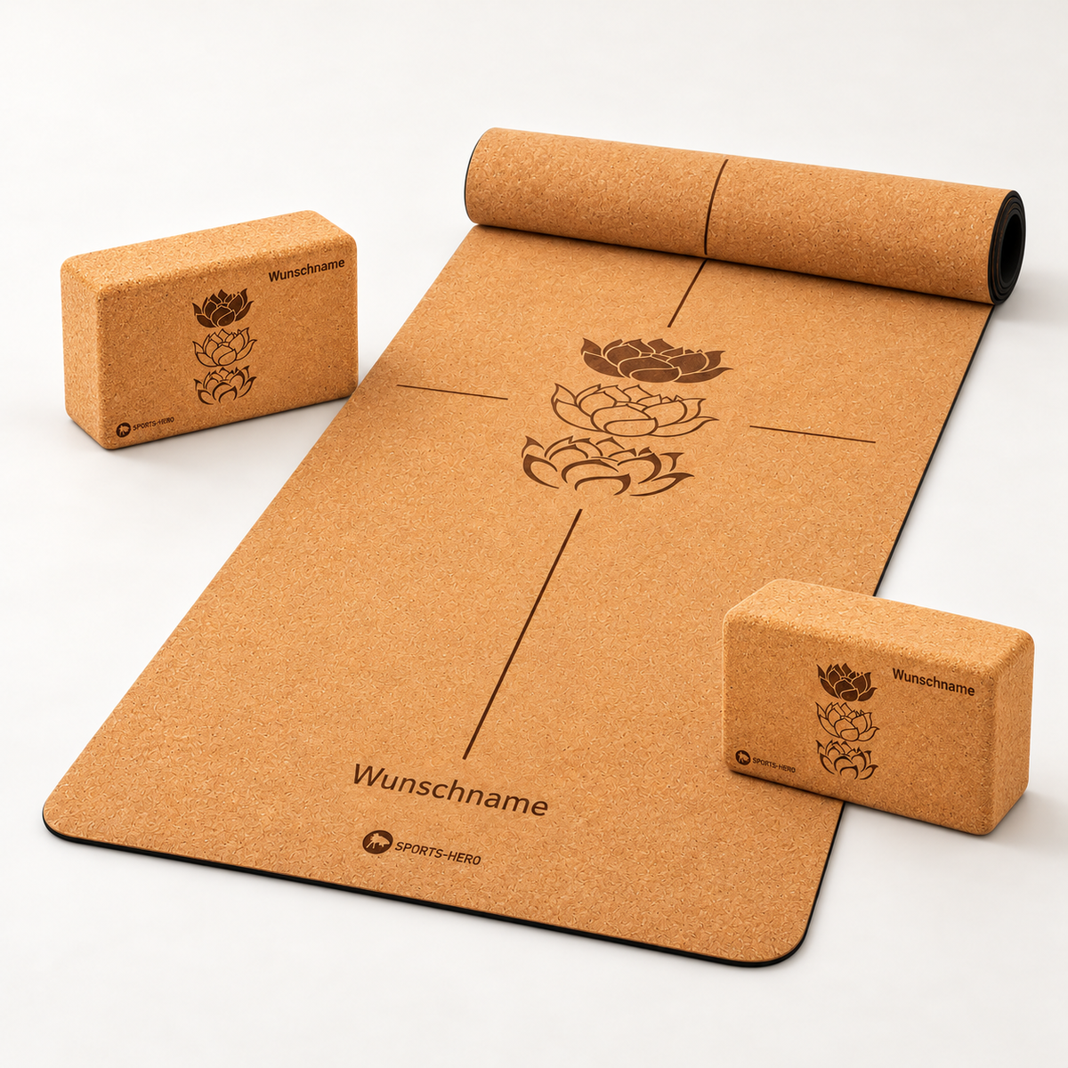 Yogamatte Set mit 2 Yoga Blöcke im Set mit Wunschgravur