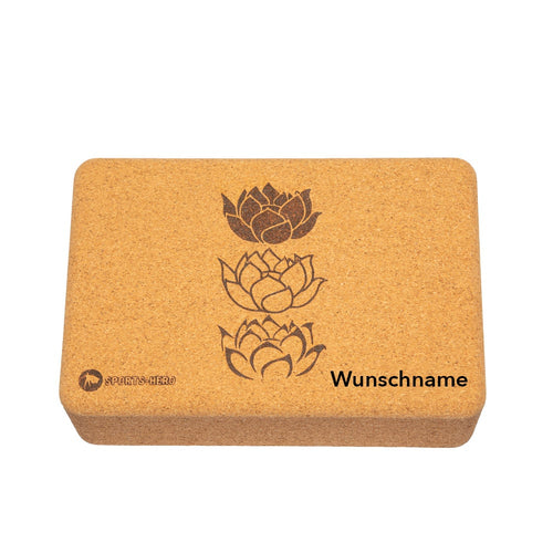 yogablock mit wunschname graviert auf kork block
